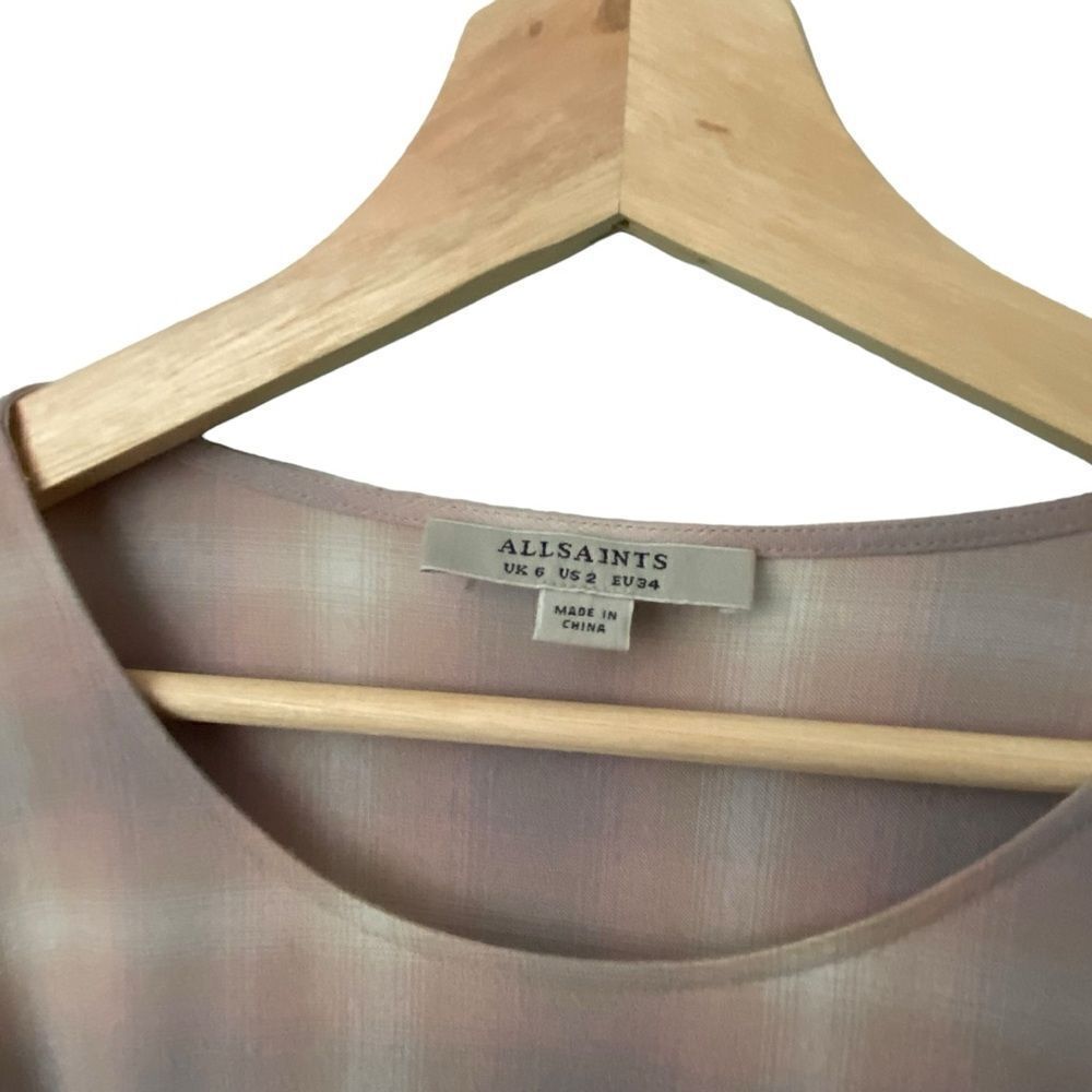 All Saints Sonny Check Short Sleeve Front Tie Shift Light Pink Dress Size US 2 - Picture 11 of 12